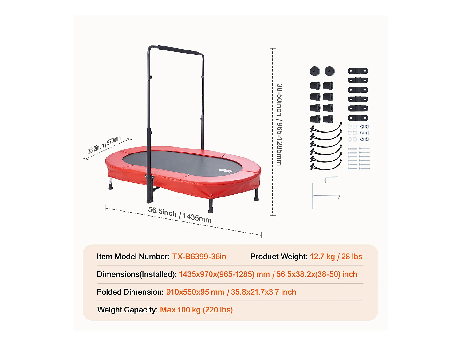 Trampoline SucceBuy, Mini Trampoline142 cm pour Enfants, Pliable, pour Tout-Petits, Intérieure et Extérieure