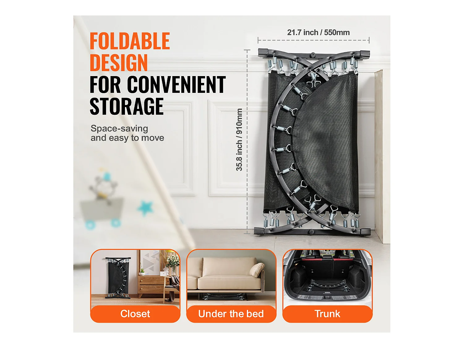 Trampoline SucceBuy, Mini Trampoline142 cm pour Enfants, Pliable, pour Tout-Petits, Intérieure et Extérieure