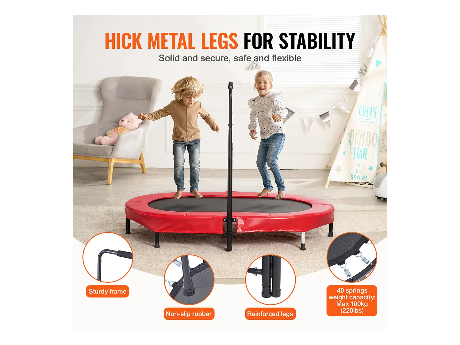 Trampoline SucceBuy, Mini Trampoline142 cm pour Enfants, Pliable, pour Tout-Petits, Intérieure et Extérieure