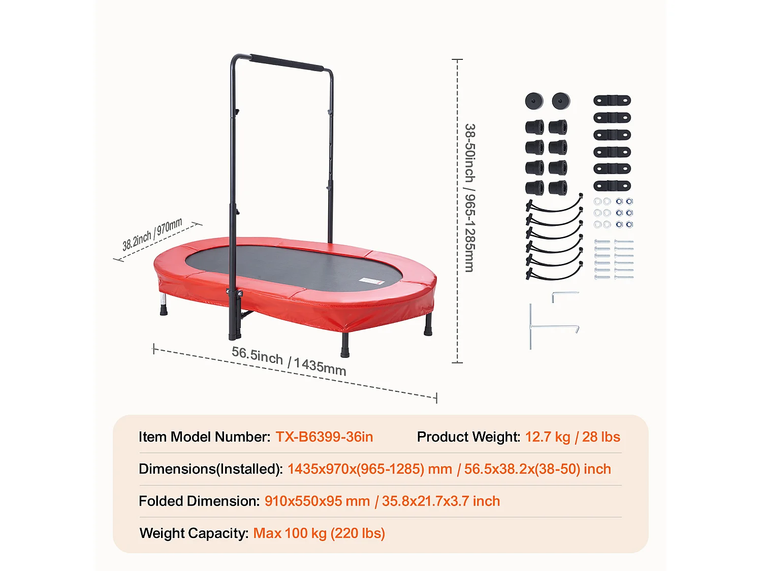 Trampoline SucceBuy, Mini Trampoline142 cm pour Enfants, Pliable, pour Tout-Petits, Intérieure et Extérieure