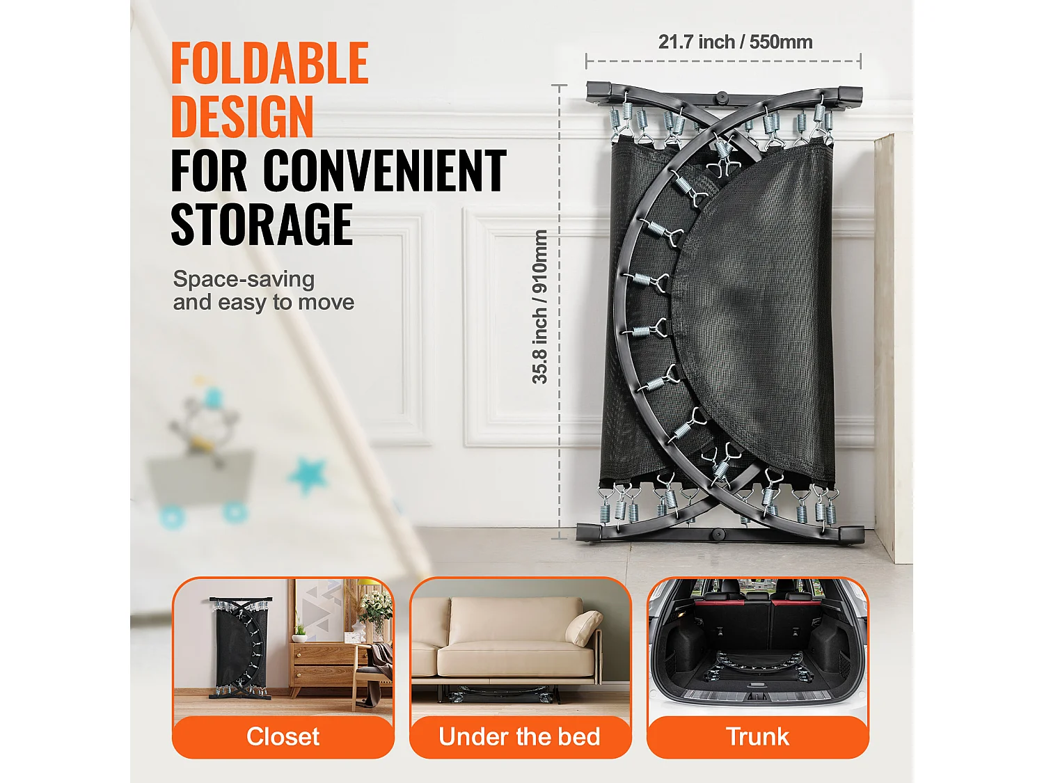 Trampoline SucceBuy, Mini Trampoline142 cm pour Enfants, Pliable, pour Tout-Petits, Intérieure et Extérieure