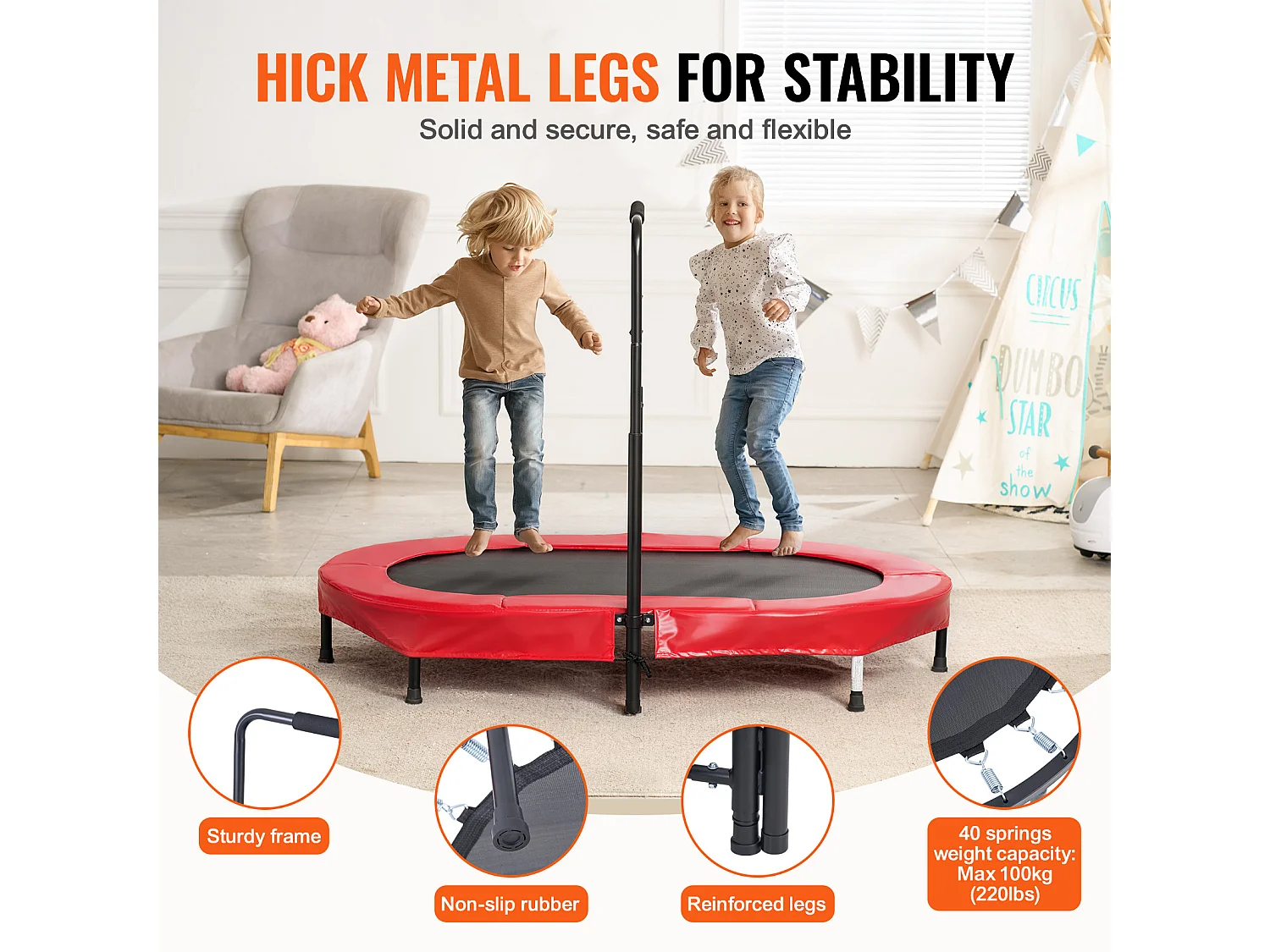 Trampoline SucceBuy, Mini Trampoline142 cm pour Enfants, Pliable, pour Tout-Petits, Intérieure et Extérieure