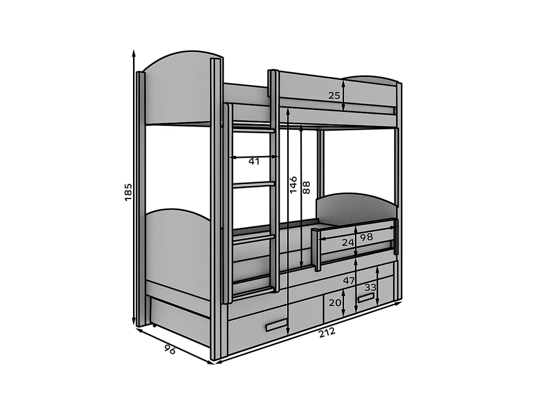 Letto Corra/3 posti letto/rete a doghe/bianco&Nero