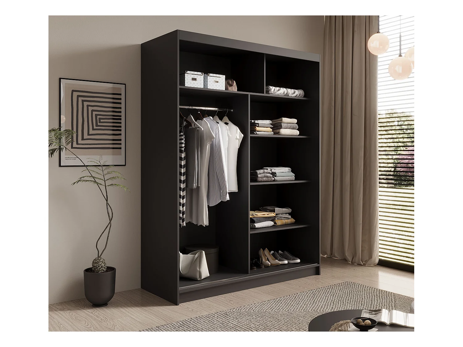 Armoire Mona/Portes coulissantes/Noir