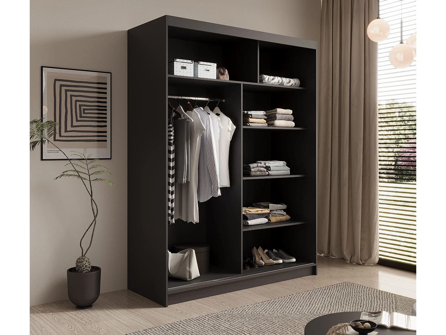 Armoire Mona/Portes coulissantes/Noir