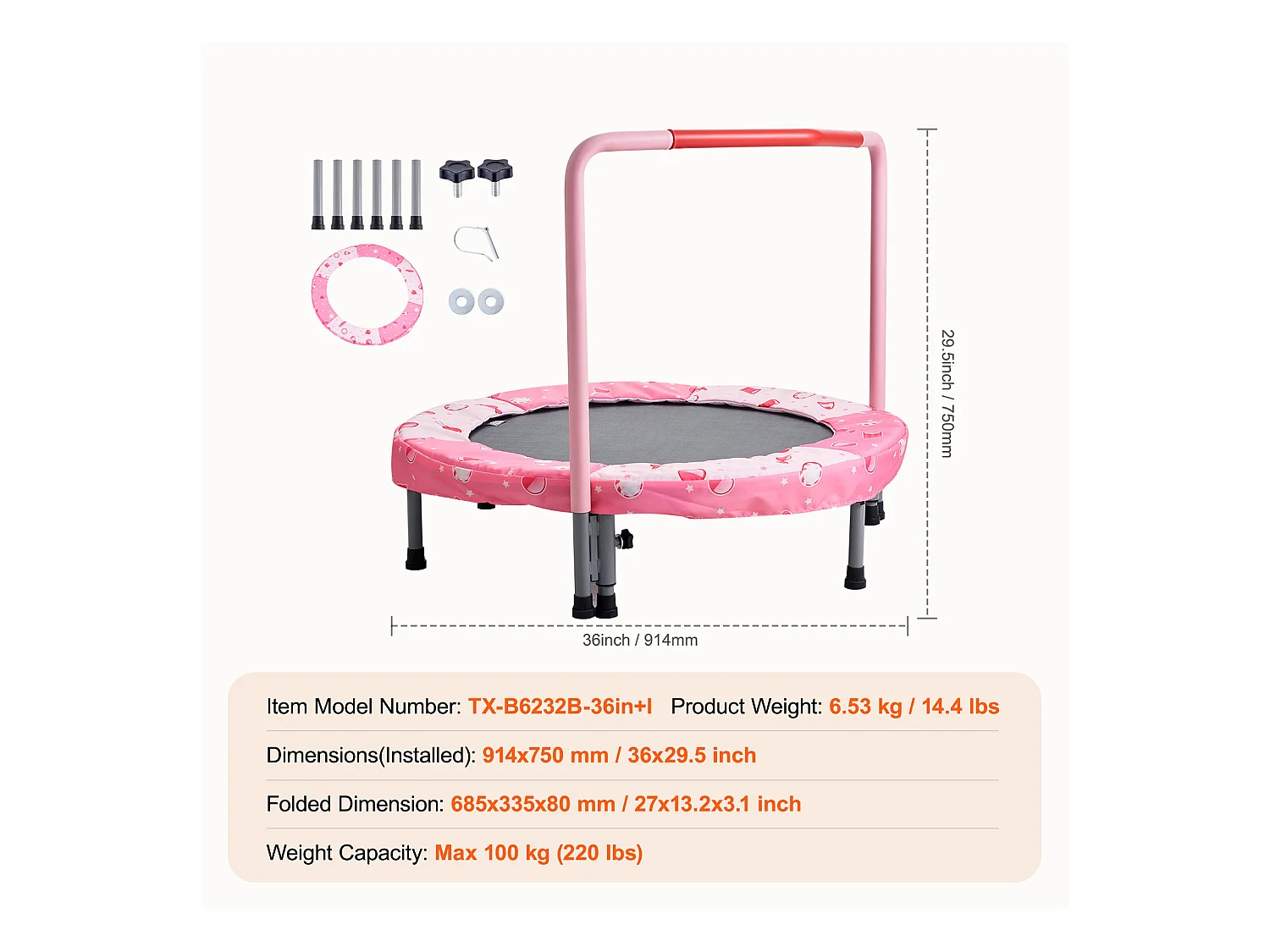 Trampoline SucceBuy, Mini Trampoline 91 cm pour Enfants, Pliable, pour une Utilisation Intérieure et Extérieure, pour Garçons et Filles, Rouge