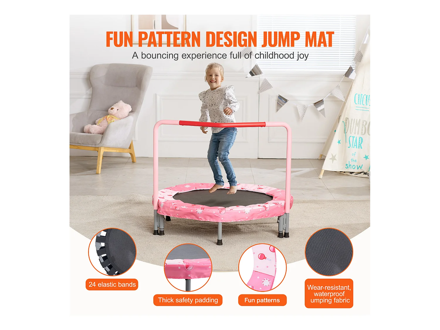 Trampoline SucceBuy, Mini Trampoline 91 cm pour Enfants, Pliable, pour une Utilisation Intérieure et Extérieure, pour Garçons et Filles, Rouge