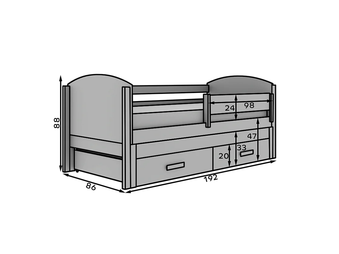 Letto per bambini Liam/80x180/2 zone notte/Bianco