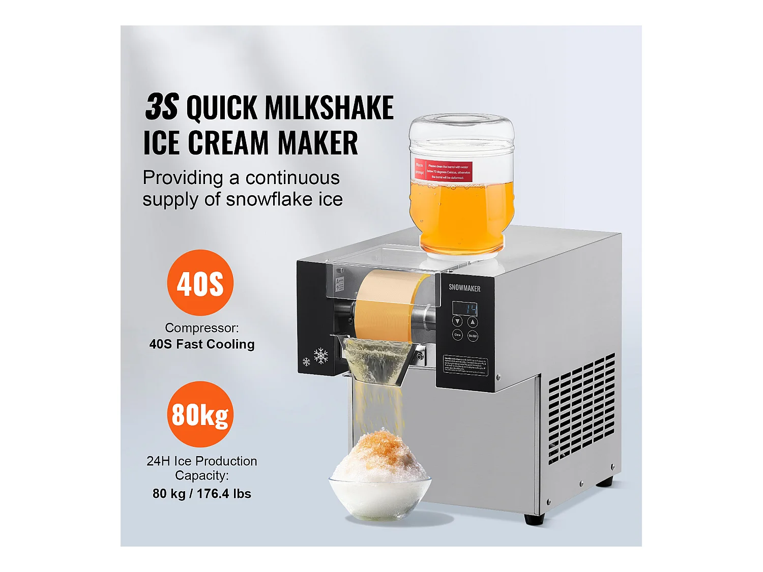 Commerciële Sneeuwvlokjes Ijsmachine SucceBuy, 80 kg/24u in RVS, voor Bakkerijen en Cafés