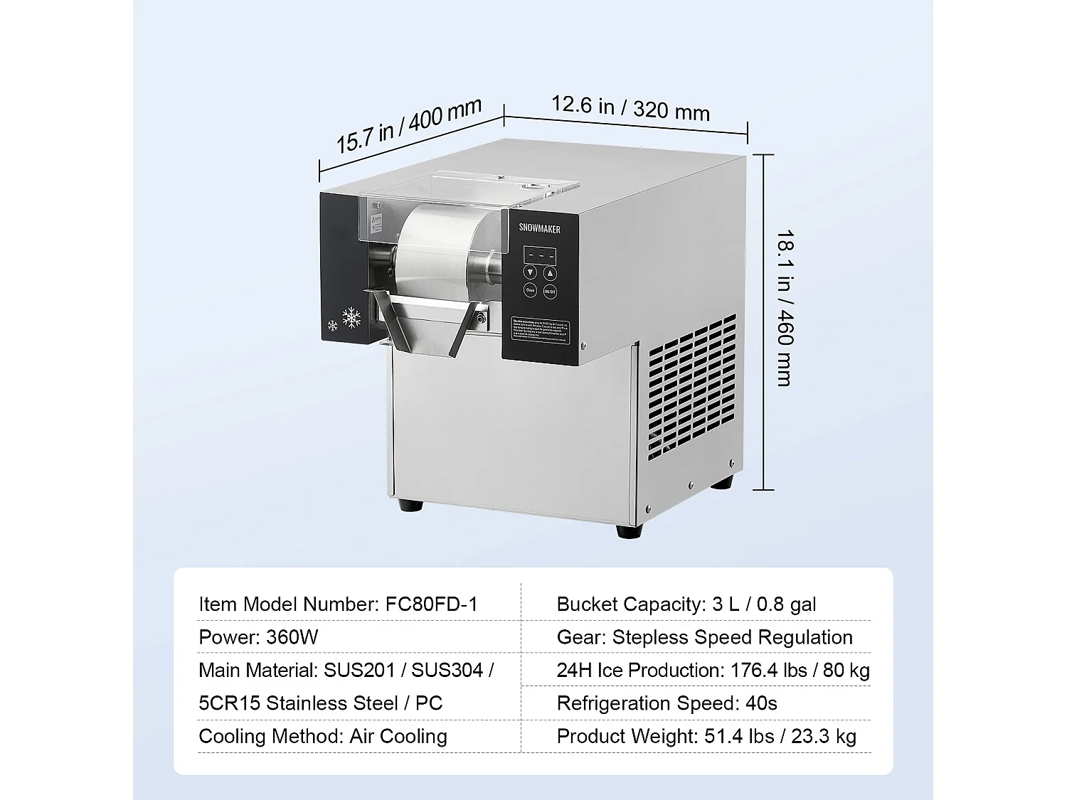 Commerciële Sneeuwvlokjes Ijsmachine SucceBuy, 80 kg/24u in RVS, voor Bakkerijen en Cafés