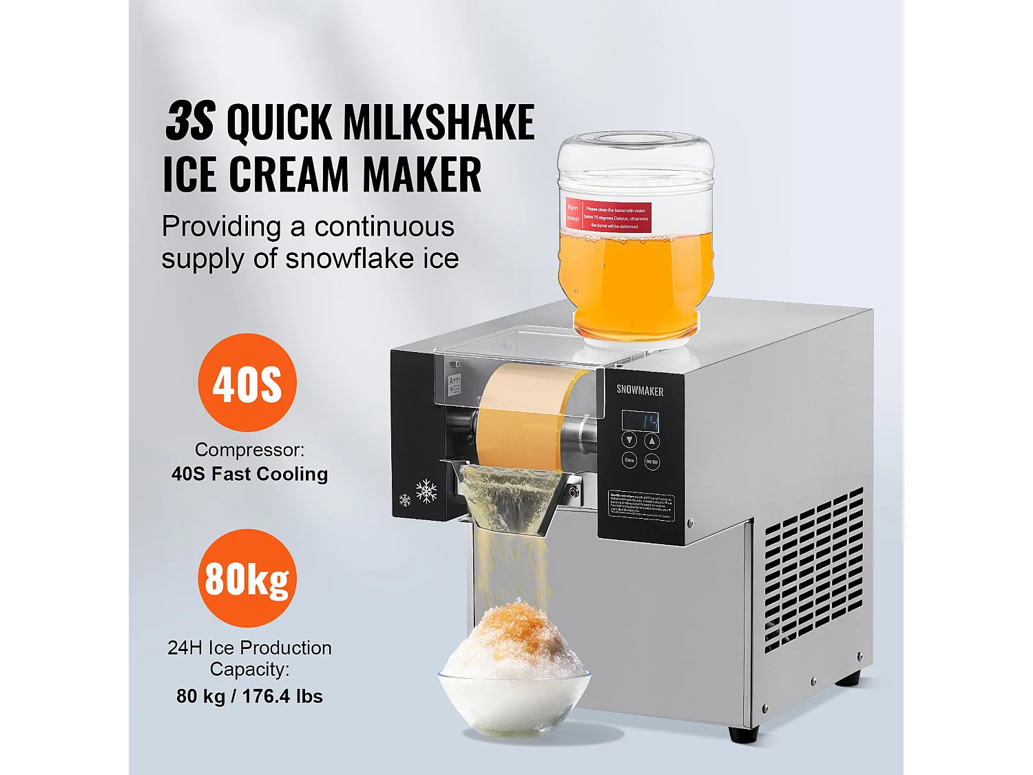 Commerciële Sneeuwvlokjes Ijsmachine SucceBuy, 80 kg/24u in RVS, voor Bakkerijen en Cafés