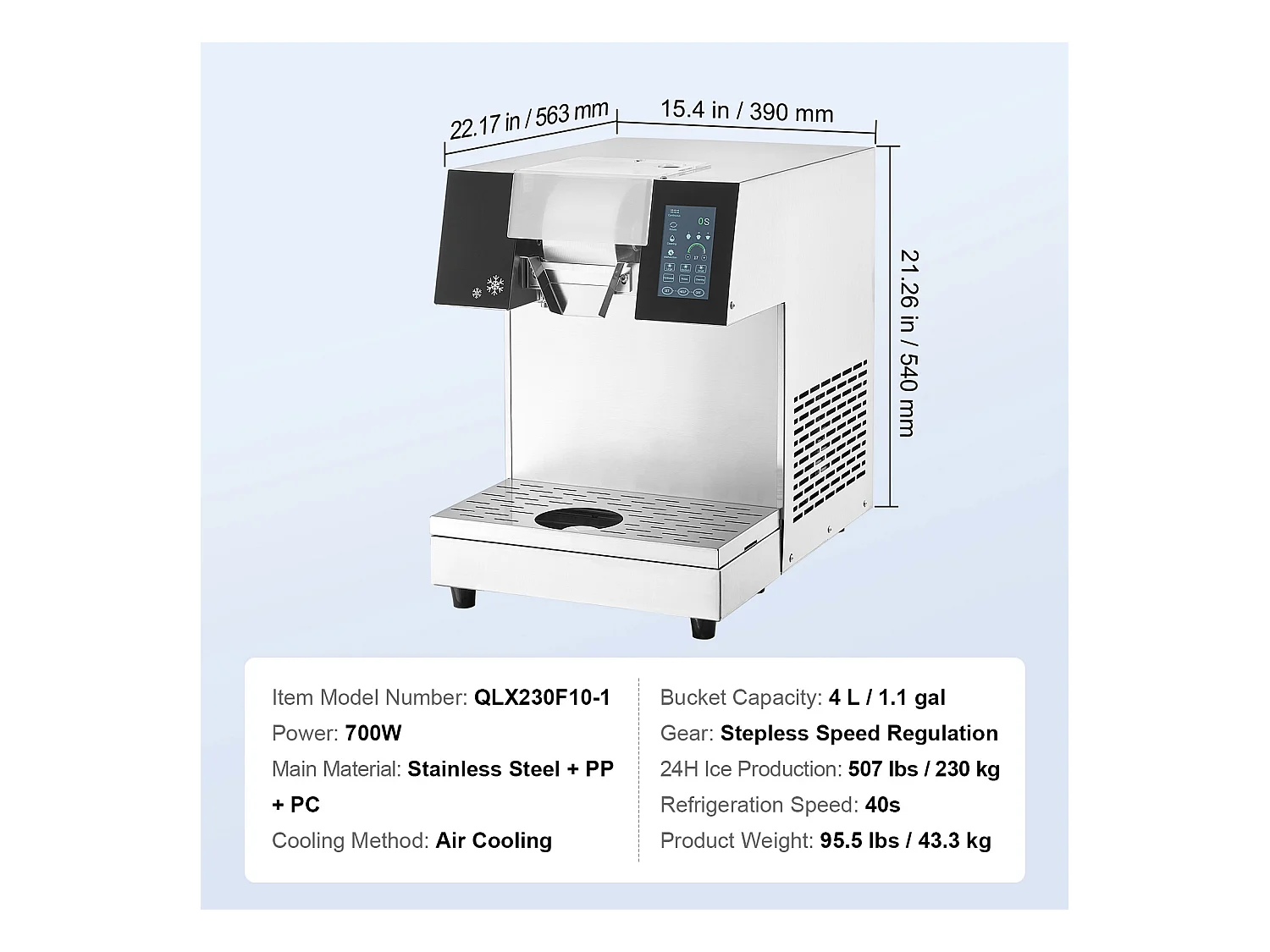 Machine à Glaçons Commerciale SucceBuy en Flocons de Neige, 230 kg/24 H en Acier Inoxydable, pour Boulangerie et Café