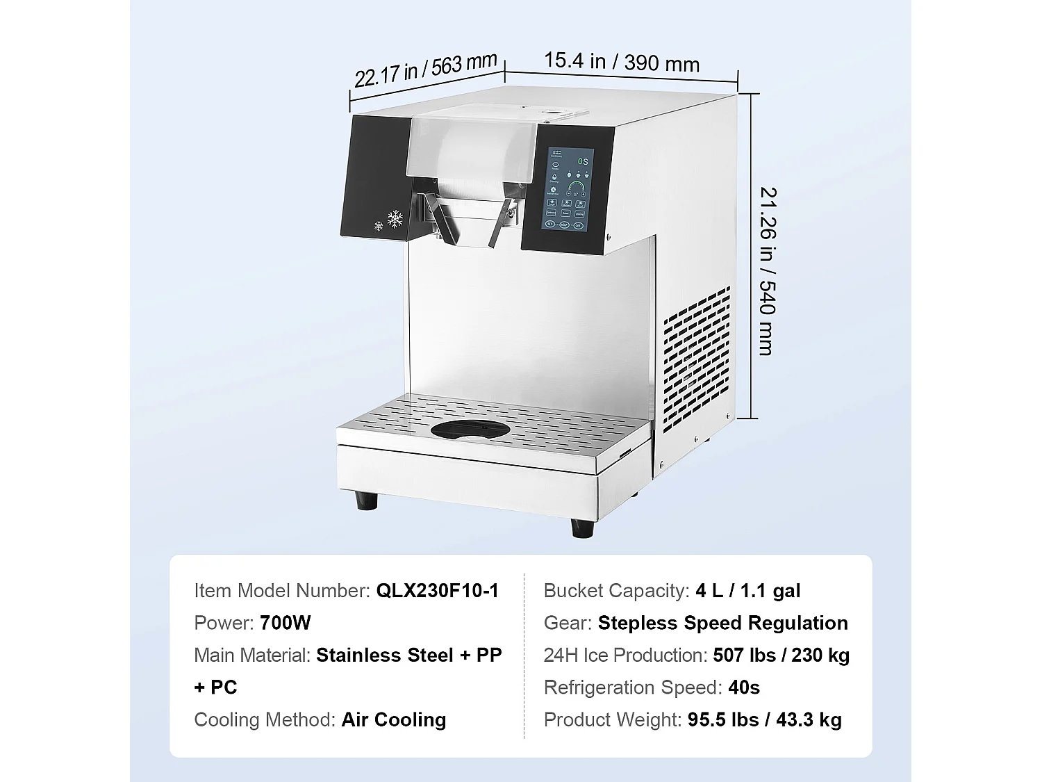 Machine à Glaçons Commerciale SucceBuy en Flocons de Neige, 230 kg/24 H en Acier Inoxydable, pour Boulangerie et Café