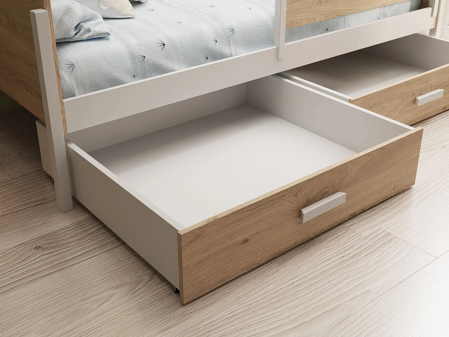 Lit Lena/90x200/matelas et sommier à lattes/marron et blanc