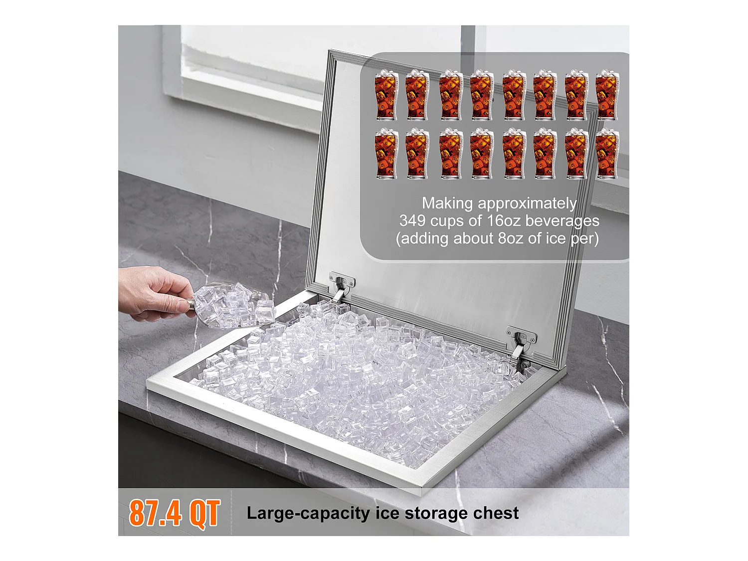 Inbouwkoelkast SucceBuy, 71 x 40 x 43 cm, RVS met Deksel, IJsbar voor Buitenkeuken