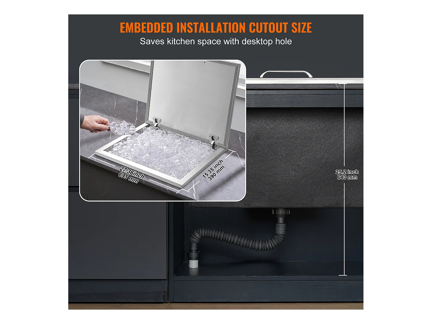 Inbouwkoelkast SucceBuy, 71 x 40 x 43 cm, RVS met Deksel, IJsbar voor Buitenkeuken