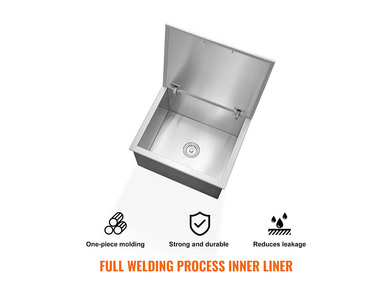 Glacière à Encastrer SucceBuy, 71 x 40 x 43 cm, Acier Inoxydable avec Couvercle, Bar à Glace de Cuisine Extérieure