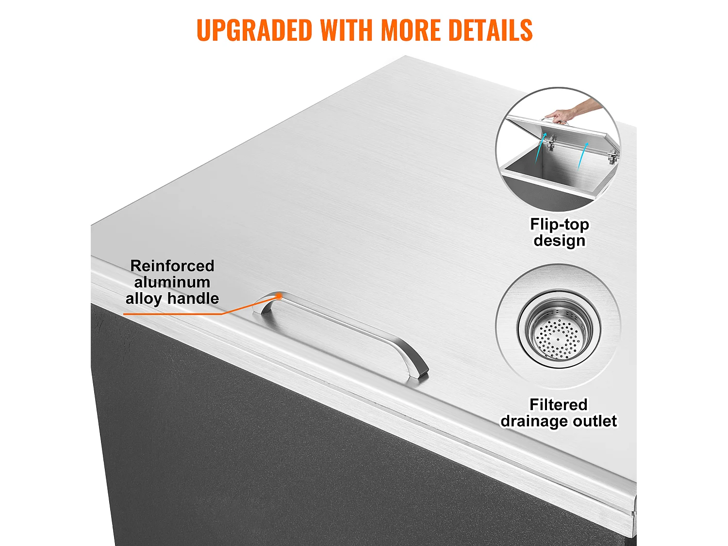 Glacière à Encastrer SucceBuy, 71 x 40 x 43 cm, Acier Inoxydable avec Couvercle, Bar à Glace de Cuisine Extérieure
