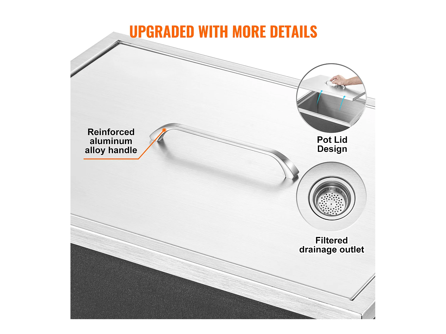 Glacière à Encastrer SucceBuy, 53 x 43 x 46 cm, Bac à Glaçons en Acier Inoxydable avec Couvercle, Bar à Glace de Cuisine Extérieure