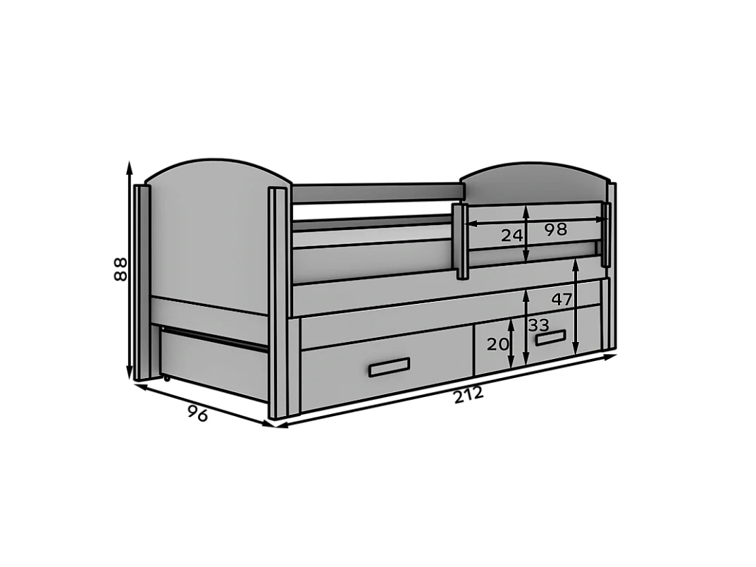 Letto per bambini Liam/90x200/2 zone notte/bianco
