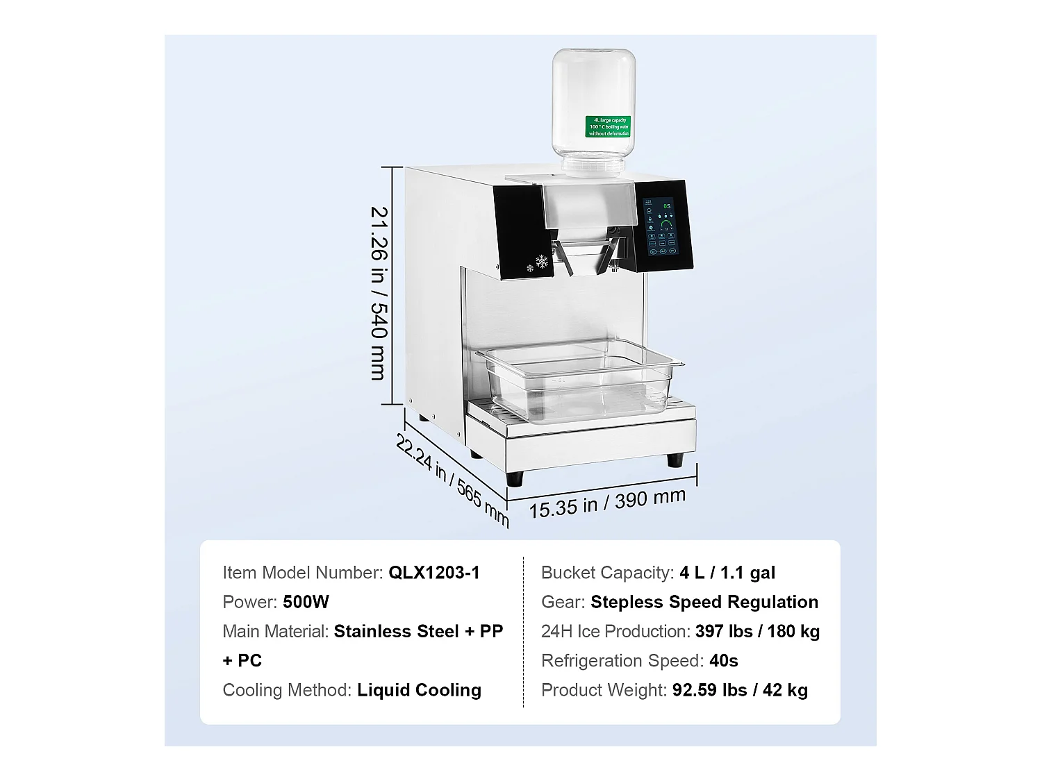 Machine à Glaçons Commerciale SucceBuy en Flocons de Neige, 180 kg/24 H en Acier Inoxydable, pour Boulangerie et Café