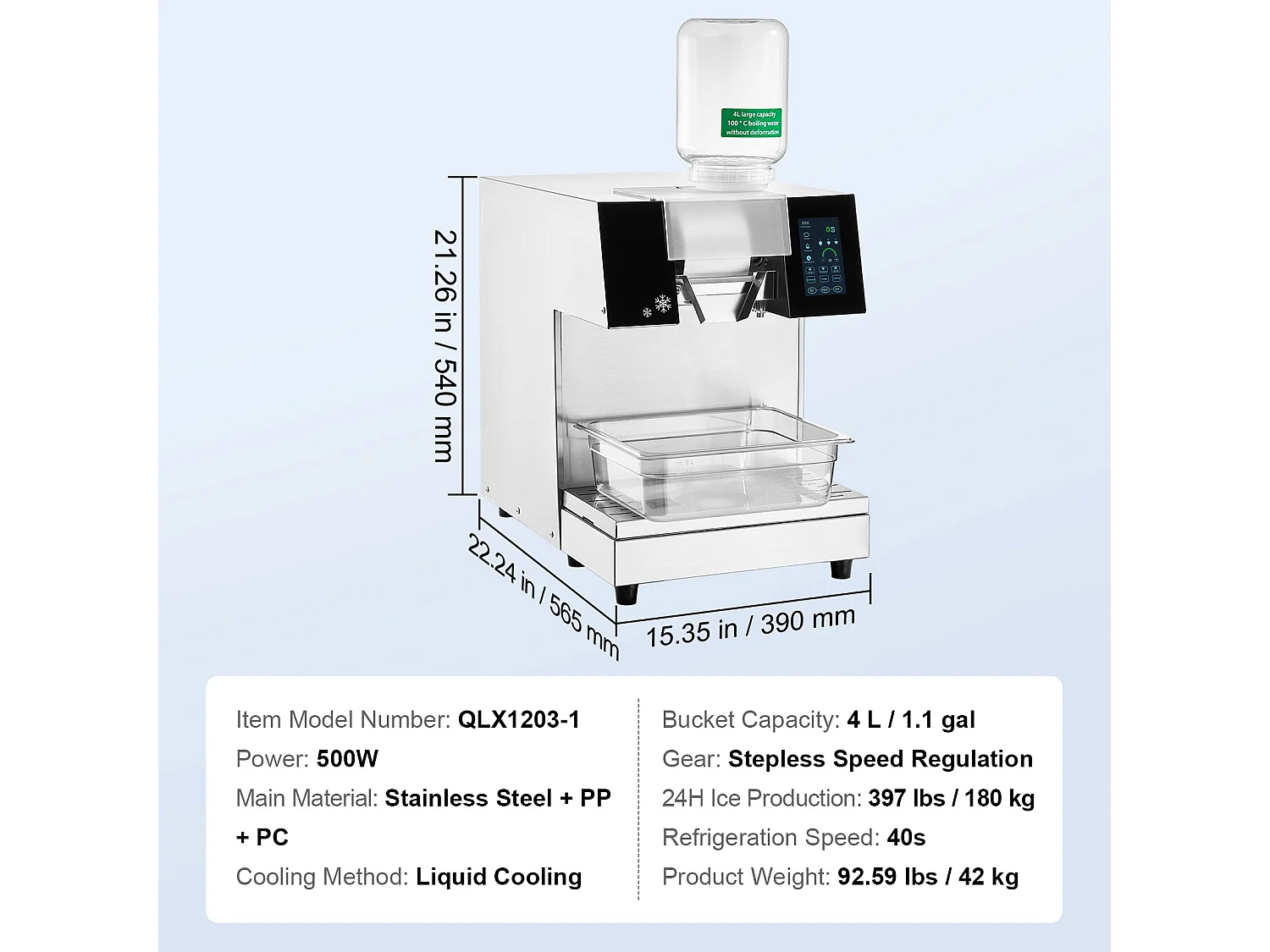 Machine à Glaçons Commerciale SucceBuy en Flocons de Neige, 180 kg/24 H en Acier Inoxydable, pour Boulangerie et Café