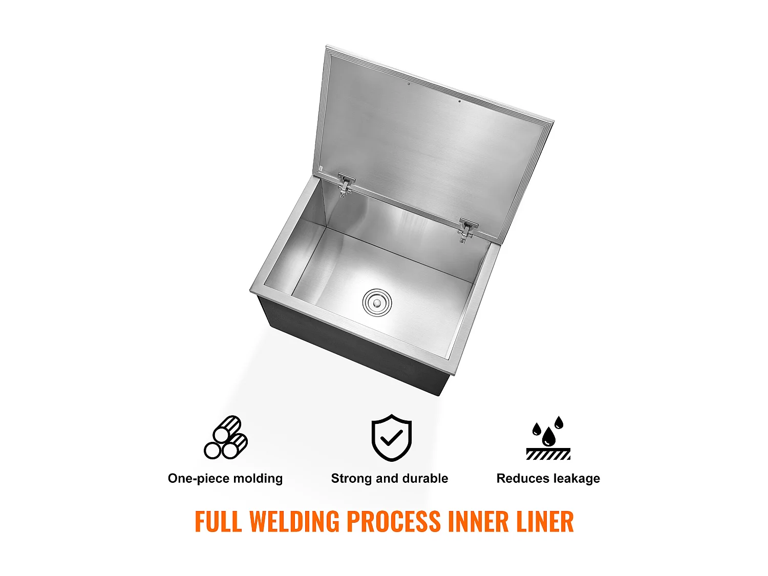 Glacière à Encastrer SucceBuy, 71 x 51 x43 cm, Acier Inoxydable avec Couvercle, Bar à Glace de Cuisine Extérieure