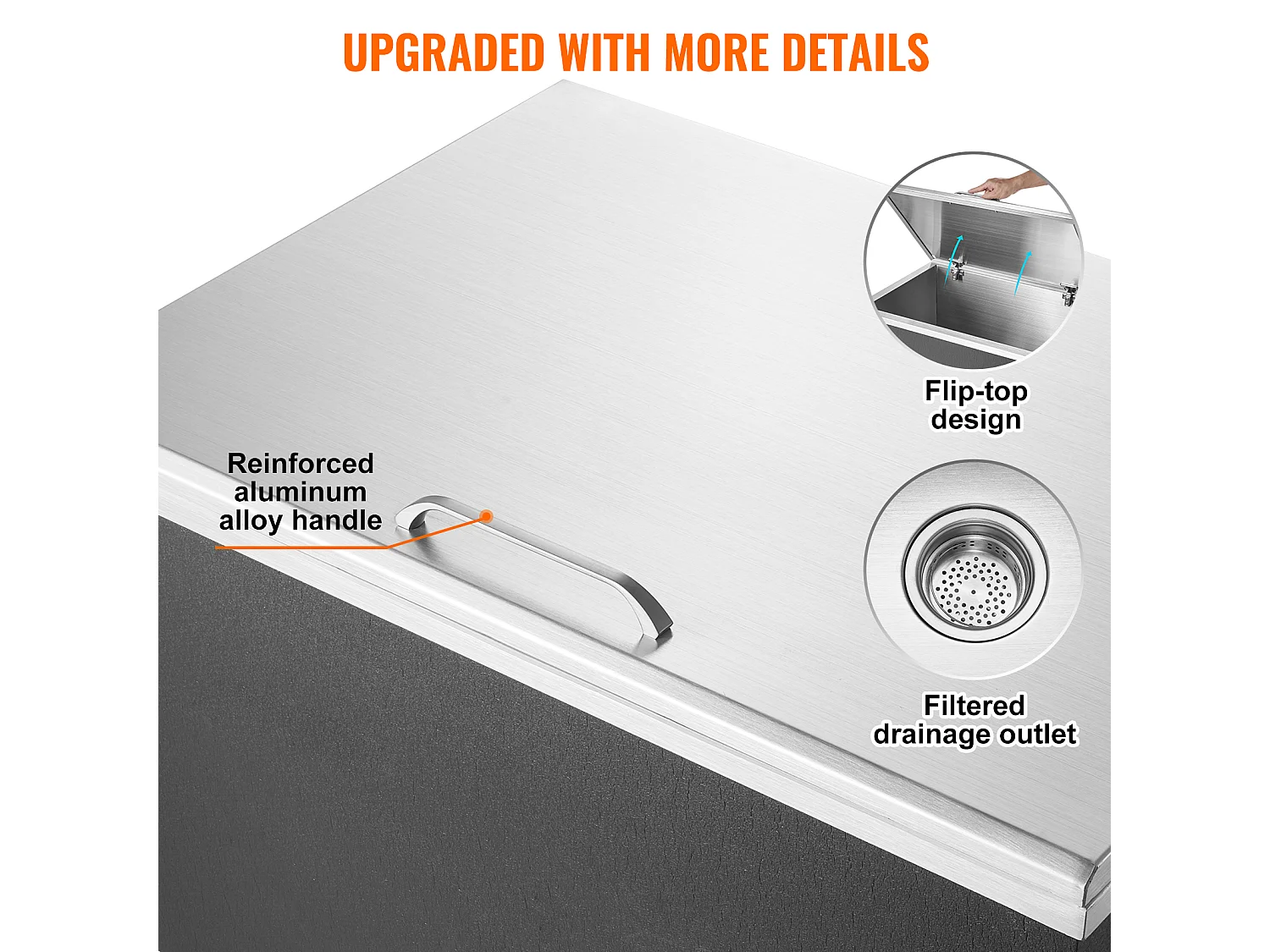 Glacière à Encastrer SucceBuy, 71 x 51 x43 cm, Acier Inoxydable avec Couvercle, Bar à Glace de Cuisine Extérieure