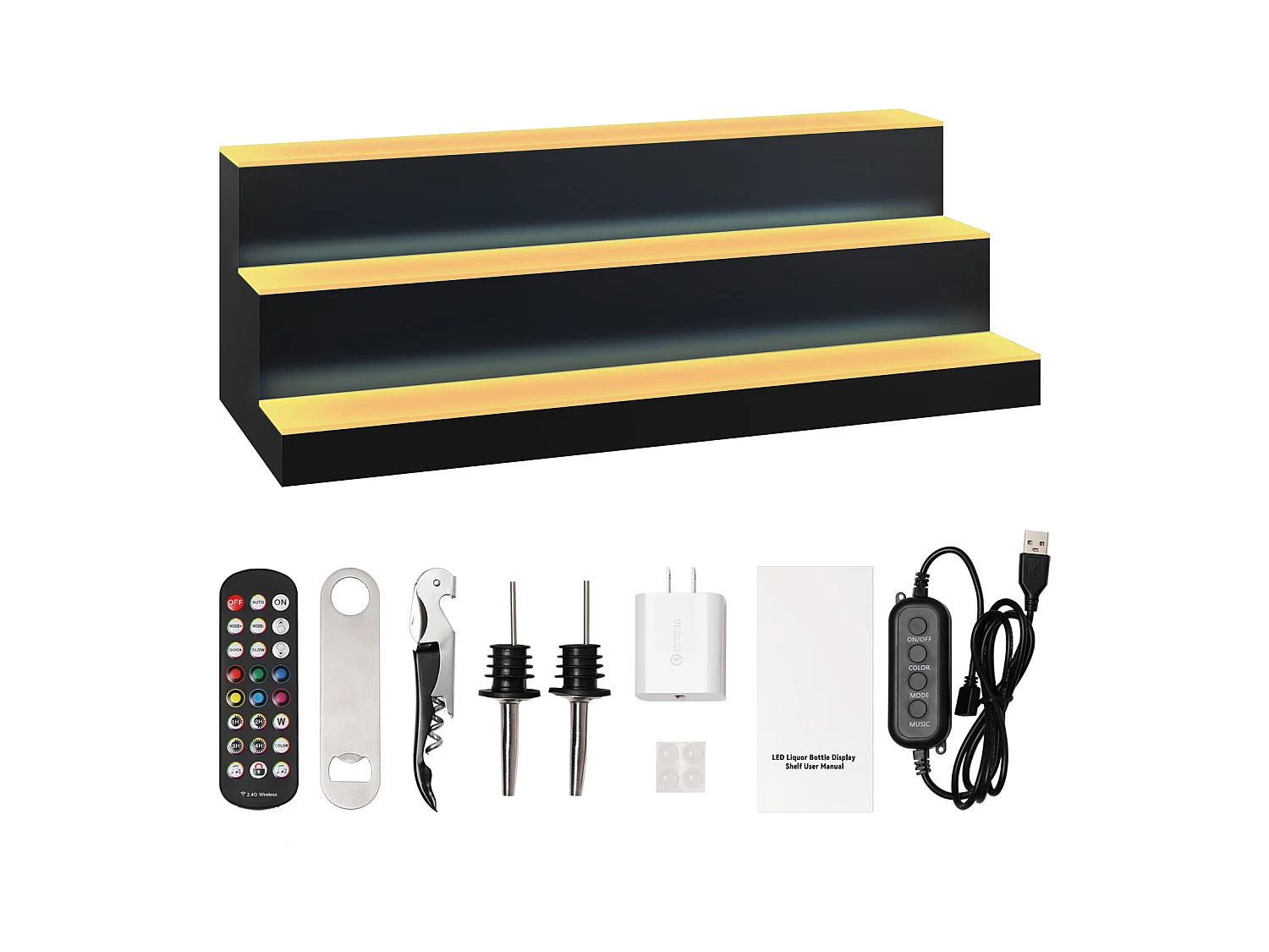 Présentoir de Bouteilles d'Alcool SucceBuy, Éclairé par LED en 3 Étapes, Étagère de Bar 76,2 cm, Contrôle RF et Application