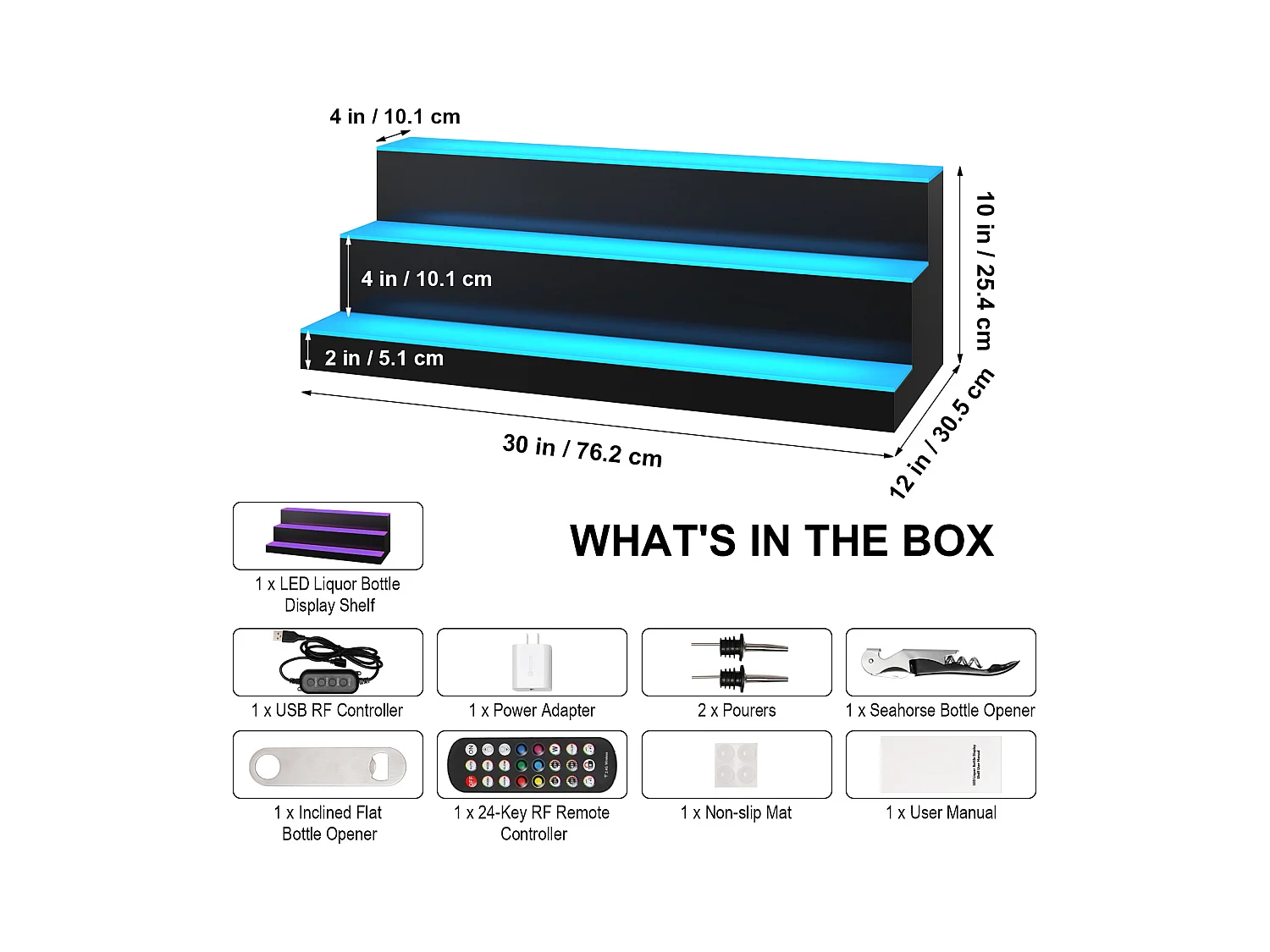 Présentoir de Bouteilles d'Alcool SucceBuy, Éclairé par LED en 3 Étapes, Étagère de Bar 76,2 cm, Contrôle RF et Application