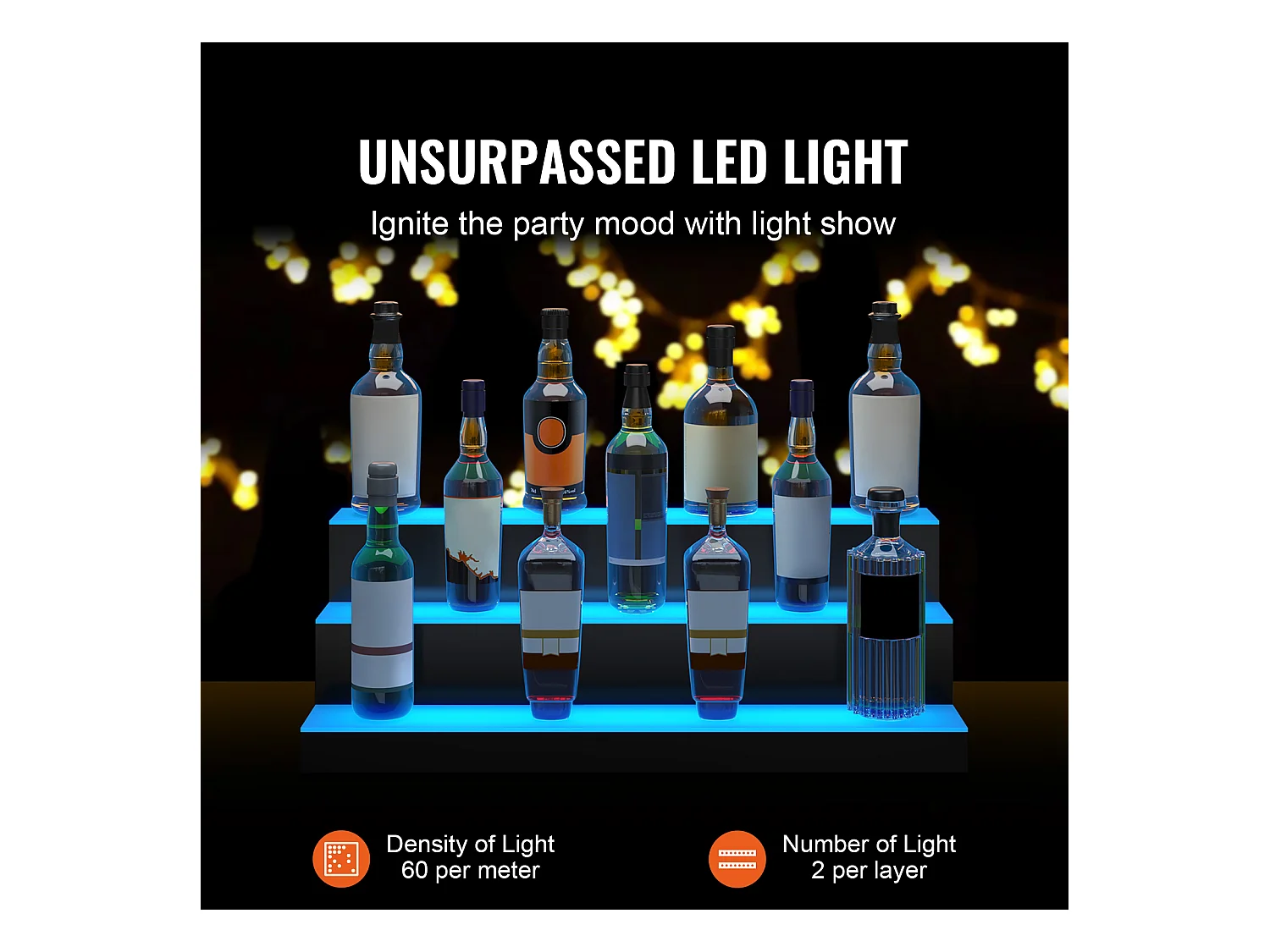 Présentoir de Bouteilles d'Alcool SucceBuy, Éclairé par LED en 3 Étapes, Étagère de Bar 76,2 cm, Contrôle RF et Application