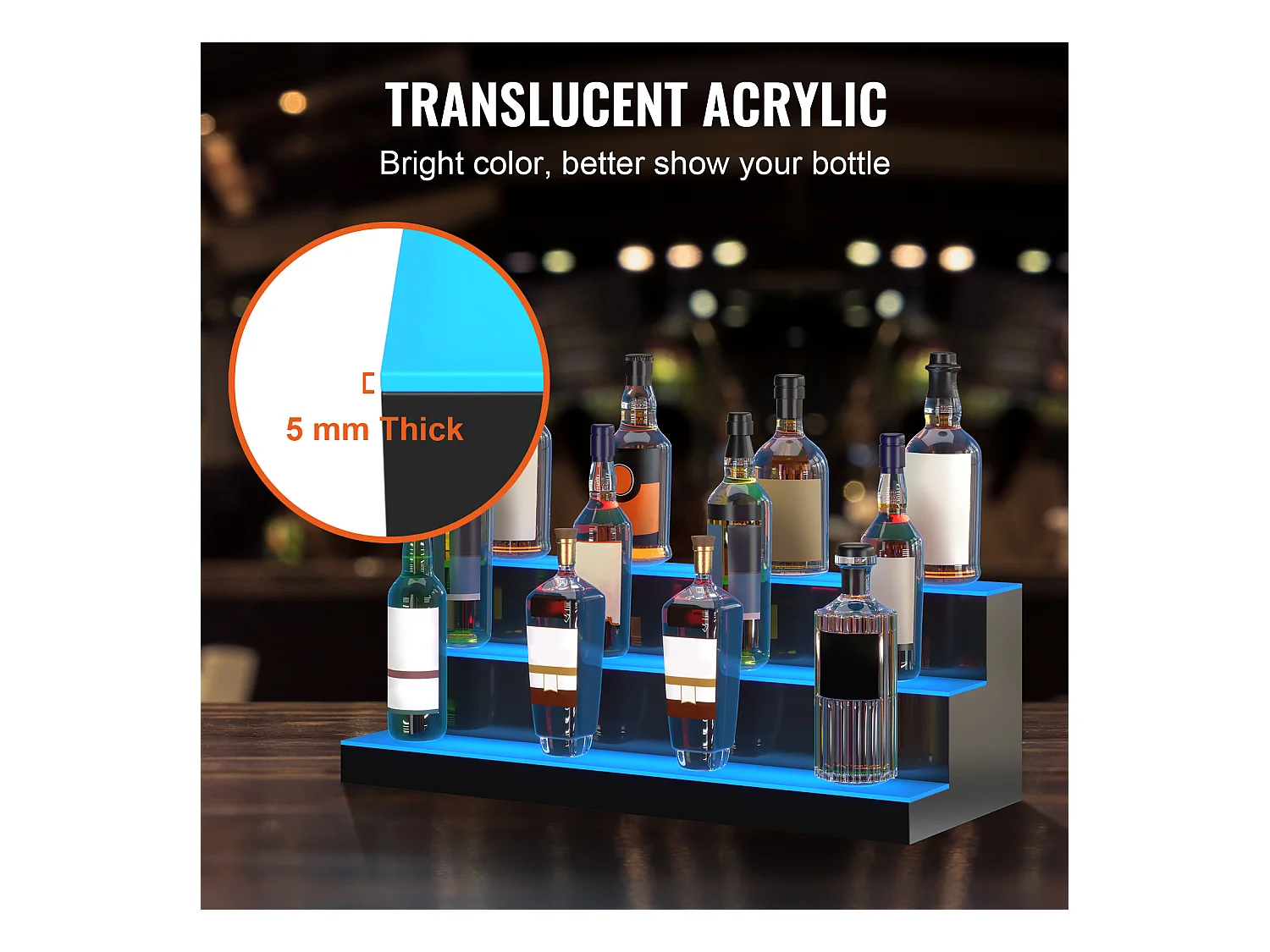 Présentoir de Bouteilles d'Alcool SucceBuy, Éclairé par LED en 3 Étapes, Étagère de Bar 76,2 cm, Contrôle RF et Application