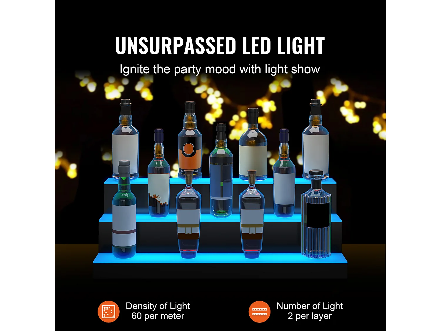 Présentoir de Bouteilles d'Alcool SucceBuy, Éclairé par LED en 3 Étapes, Étagère de Bar 76,2 cm, Contrôle RF et Application