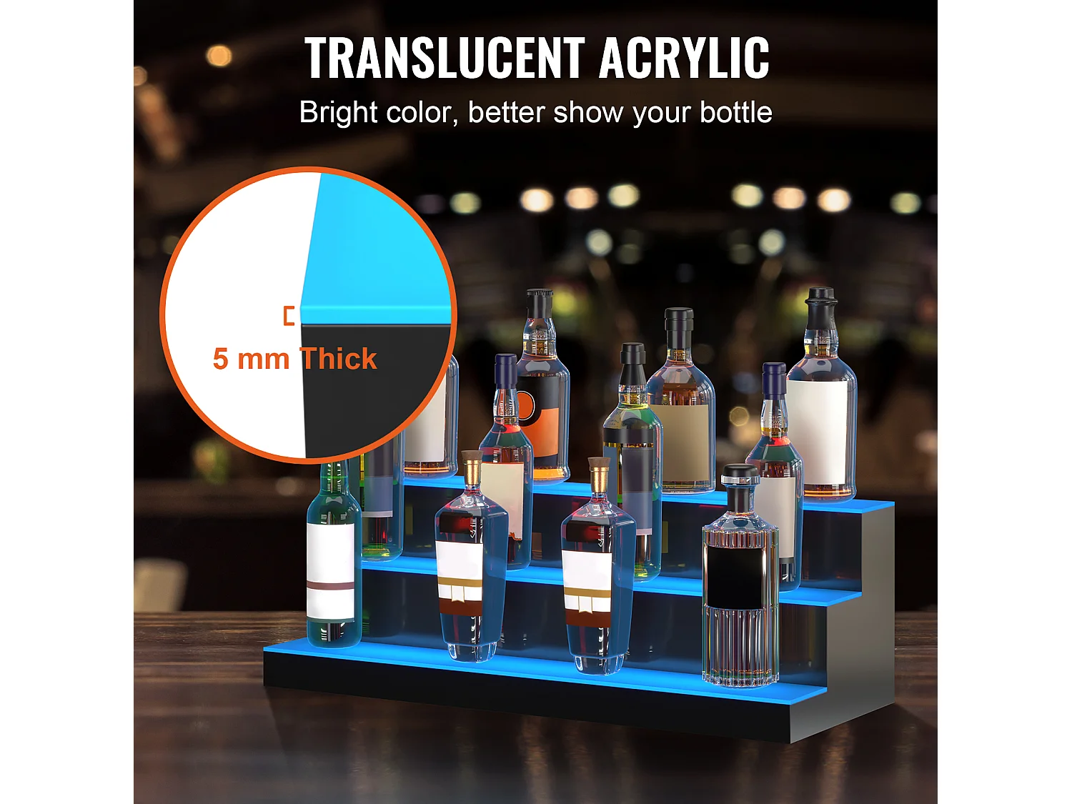 Présentoir de Bouteilles d'Alcool SucceBuy, Éclairé par LED en 3 Étapes, Étagère de Bar 76,2 cm, Contrôle RF et Application