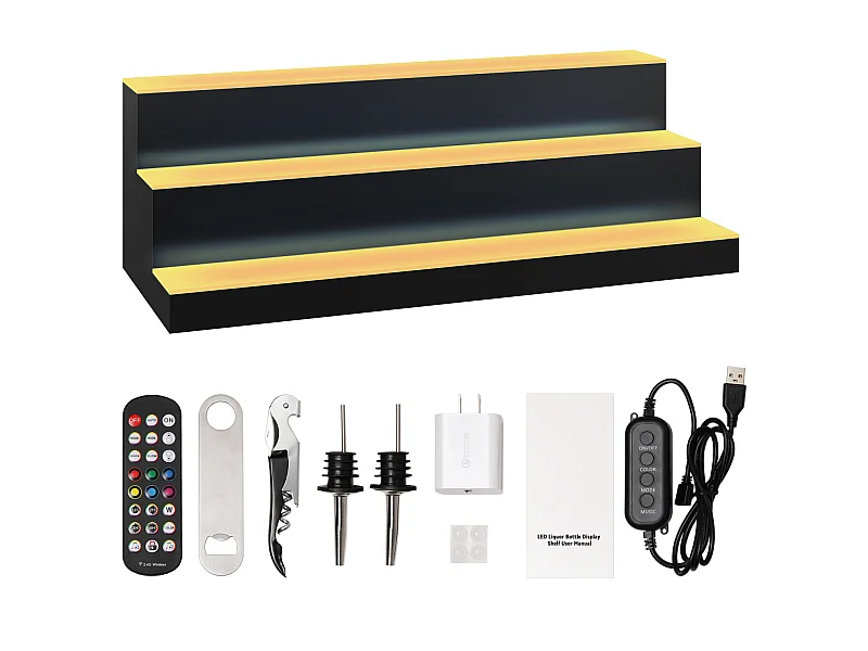 Expositor de Garrafas de Álcool SucceBuy, Iluminado por LED em 3 Etapas, Prateleira de Bar 76,2 cm, Controlo RF e Aplicação