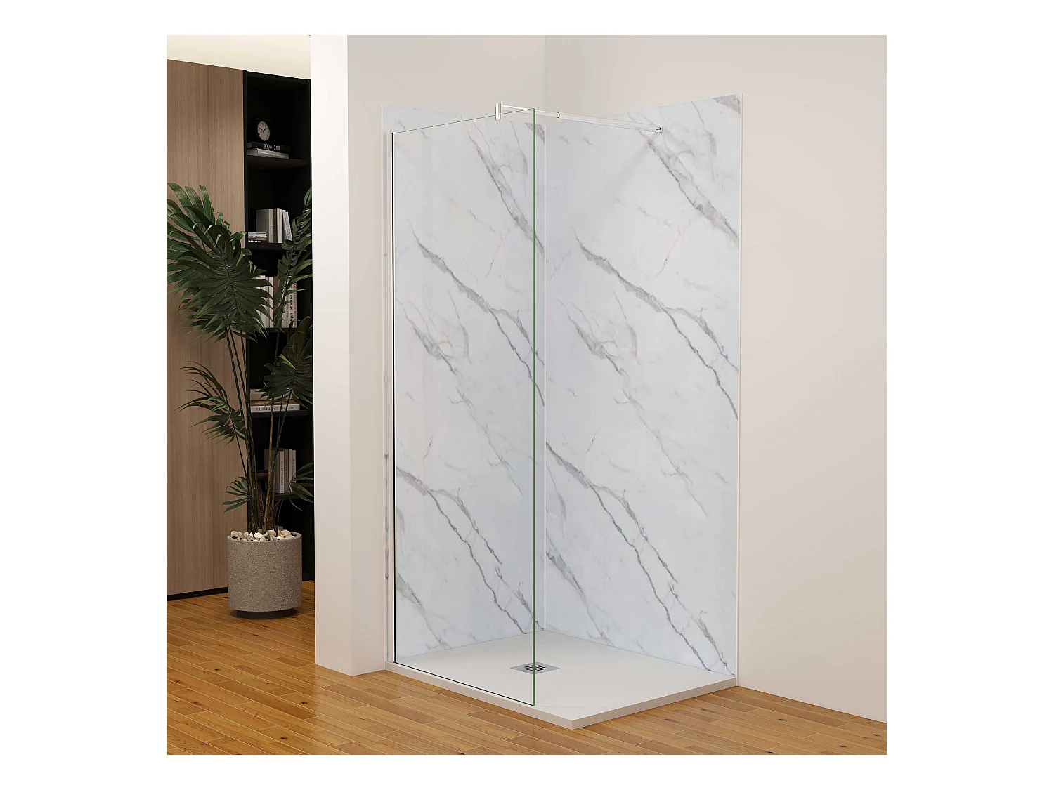 Lot de 2 panneaux muraux de douche effet blanc marbre mural aluminium avec 3 profiles - L.100 x L.80 x H.210 cm - Étanche, durable et facile à nettoyer