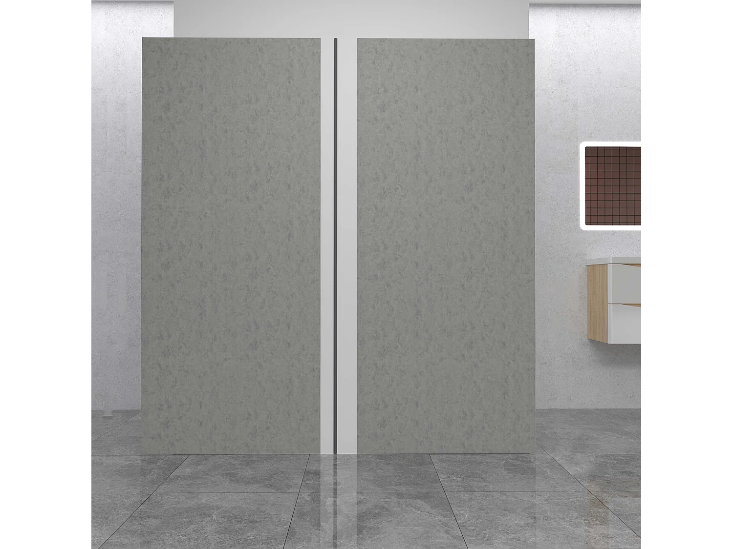 Lot de 2 panneaux muraux de douche gris mural aluminium avec 1 profile - L.90 x L.90 x H.210 cm - Étanche, durable et facile à nettoyer