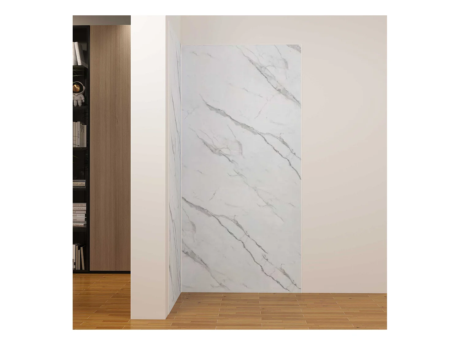 Lot de 2 panneaux muraux de douche effet blanc marbre mural aluminium avec 3 profiles - L.80 x L.90 x H.210 cm - Étanche, durable et facile à nettoyer