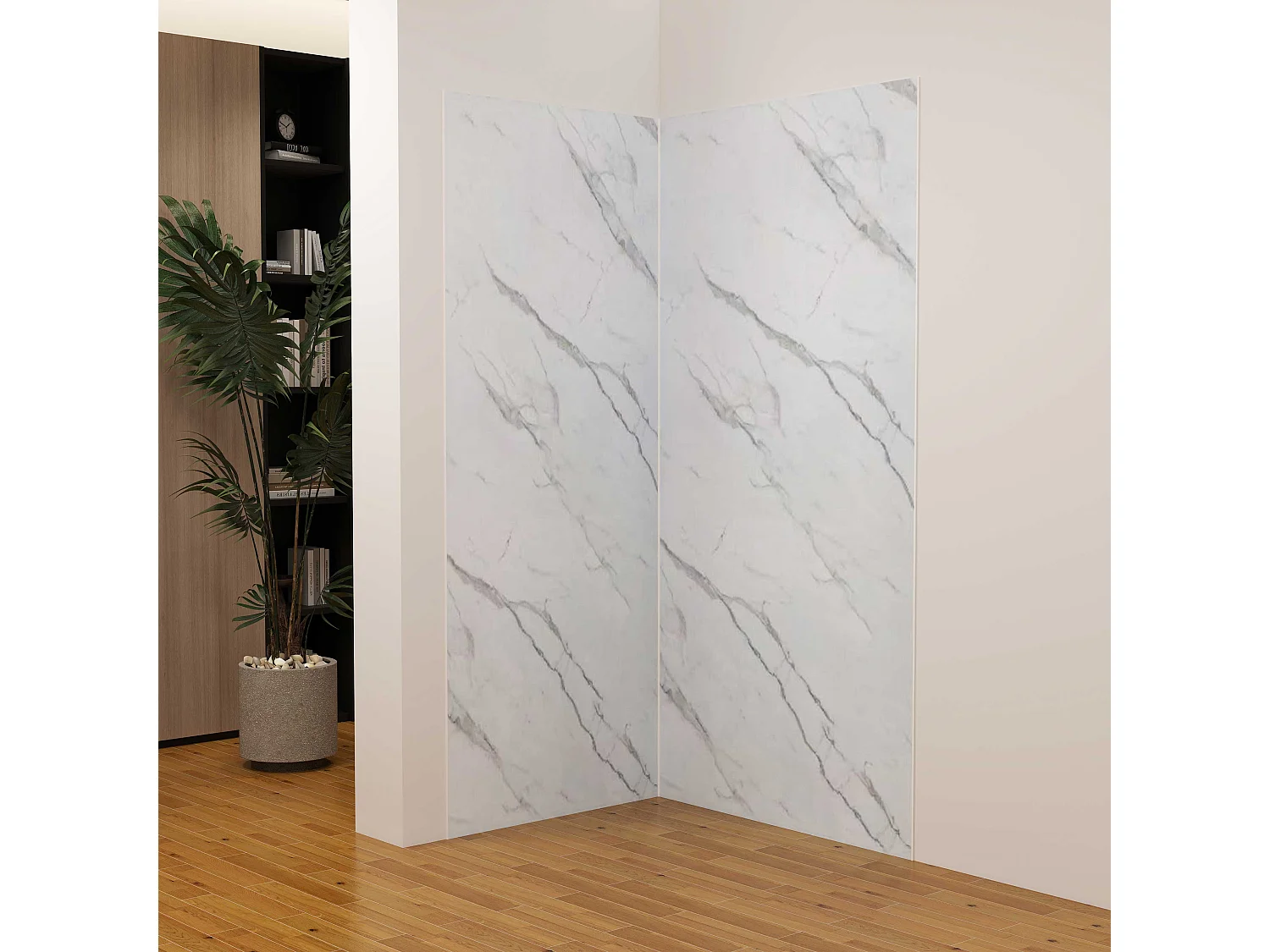 Lot de 2 panneaux muraux de douche effet blanc marbre mural aluminium avec 3 profiles - L.80 x L.90 x H.210 cm - Étanche, durable et facile à nettoyer