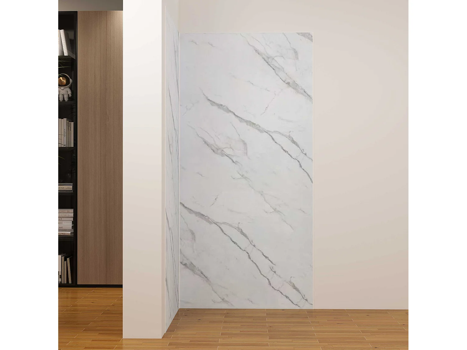 Lot de 2 panneaux muraux de douche effet blanc marbre mural aluminium avec 3 profiles - L.80 x L.90 x H.210 cm - Étanche, durable et facile à nettoyer