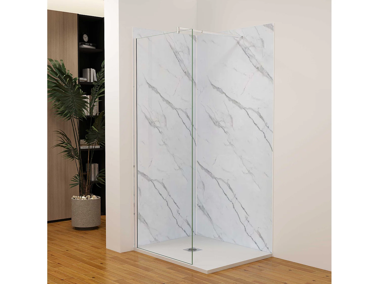 Lot de 2 panneaux muraux de douche effet blanc marbre mural aluminium avec 3 profiles - L.80 x L.90 x H.210 cm - Étanche, durable et facile à nettoyer