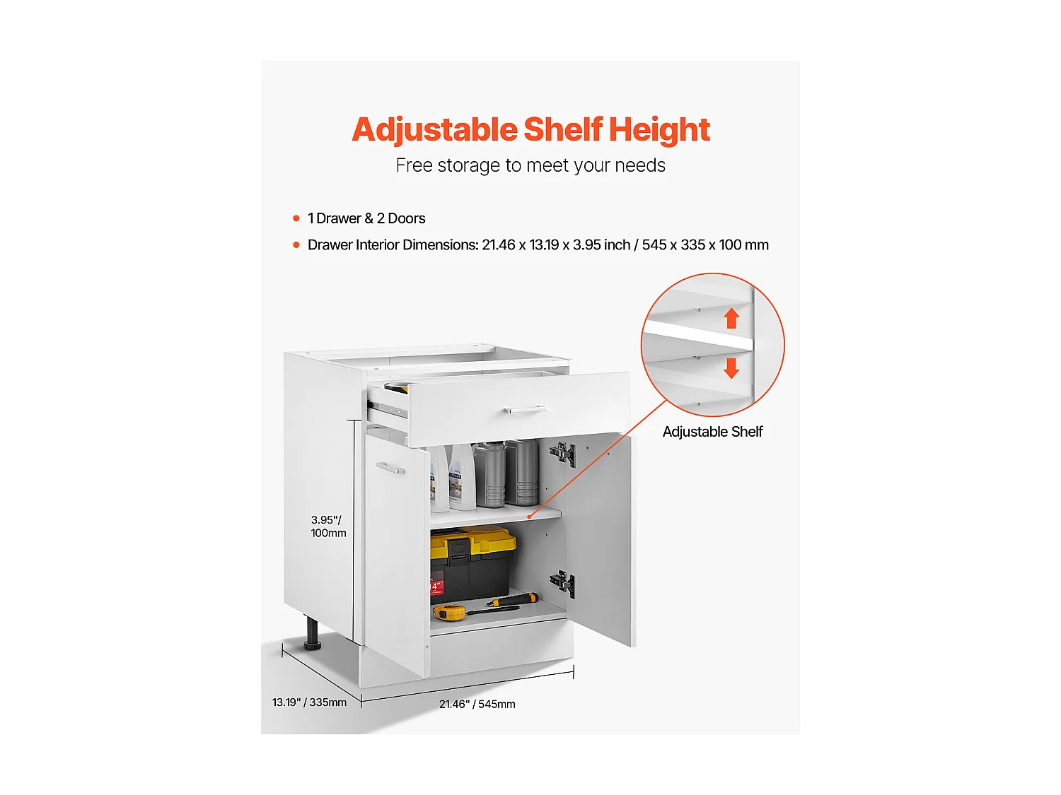 Lage Kast SucceBuy Shaker van 61cm met Lade Klaar om te Monteren, 1 Lade, met Sluitdeuren, Modern en Functioneel