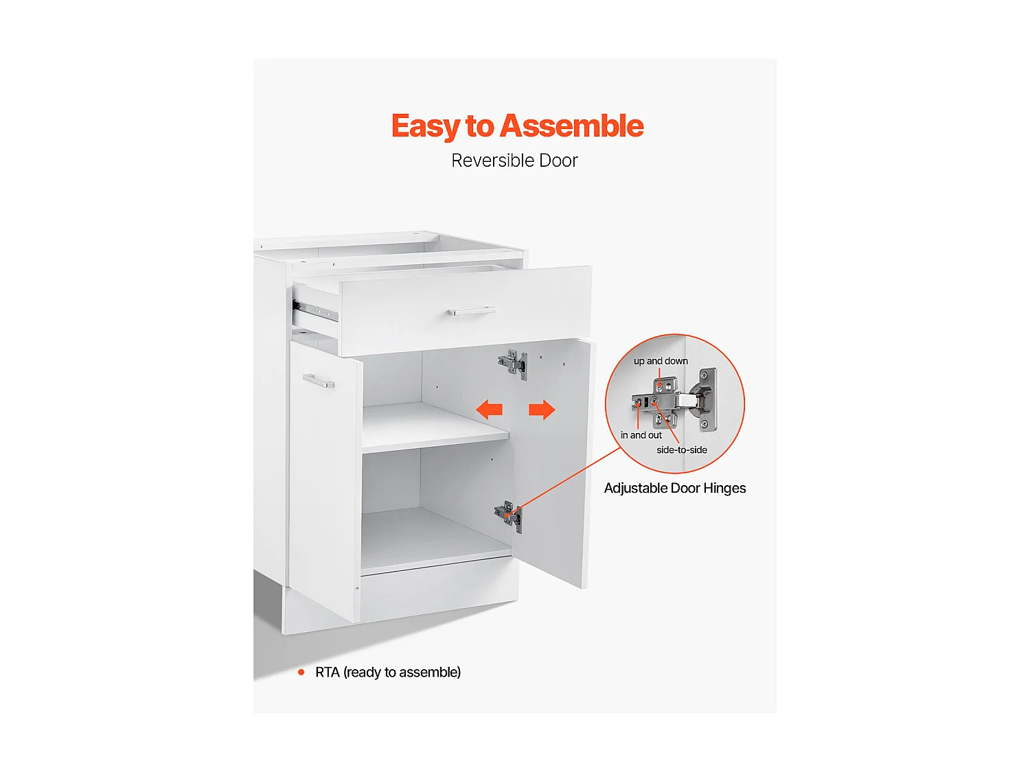 Lage Kast SucceBuy Shaker van 61cm met Lade Klaar om te Monteren, 1 Lade, met Sluitdeuren, Modern en Functioneel
