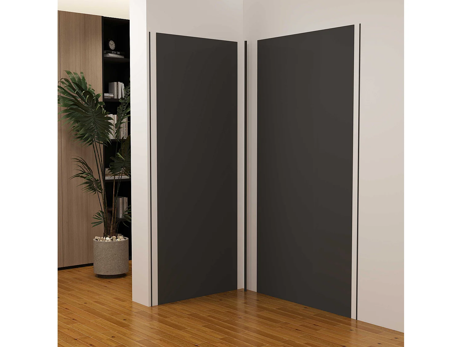 Lot de 2 panneaux muraux de douche Noir mural aluminium avec 3 profiles - L.90 x L.90 x H.210 cm - Étanche, durable et facile à nettoyer