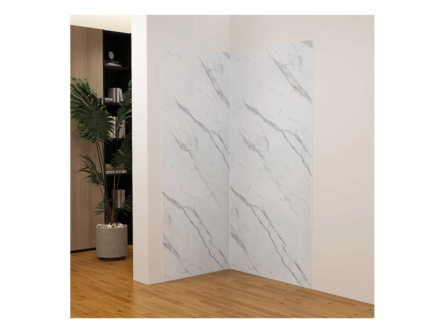 Lot de 2 panneaux muraux de douche effet blanc marbre mural aluminium avec 3 profiles - L.80 x L.80 x H.210 cm - Étanche, durable et facile à nettoyer