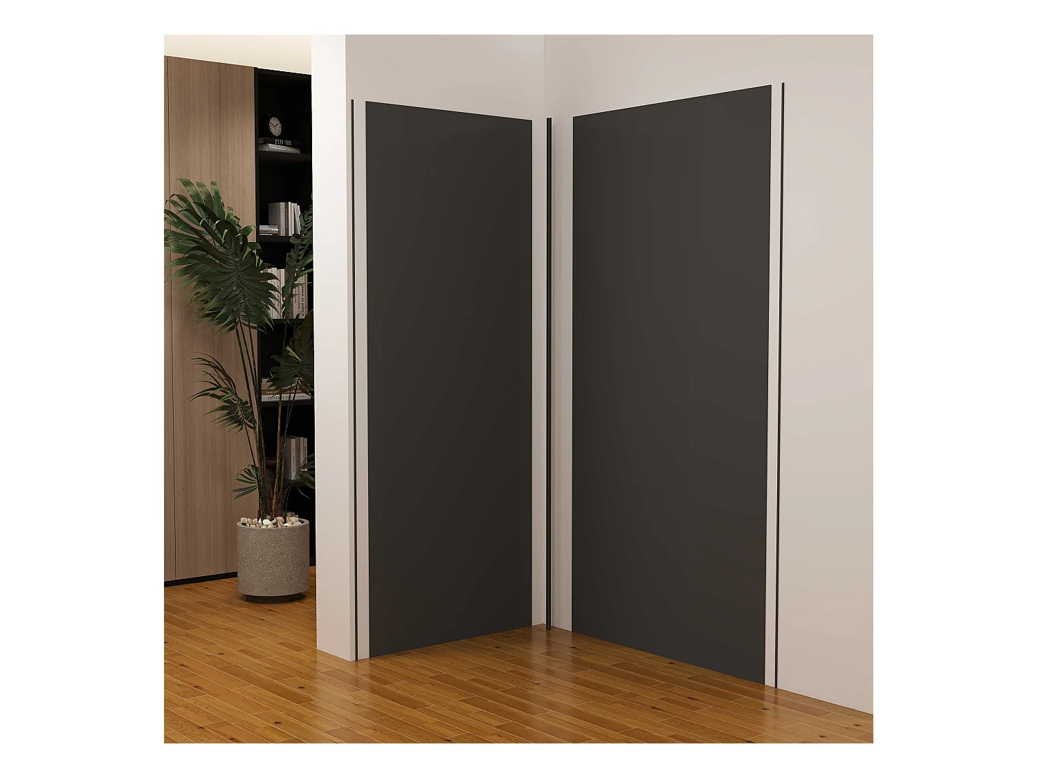 Lot de 2 panneaux muraux de douche Noir mural aluminium avec 3 profiles - L.90 x L.100 x H.210 cm - Étanche, durable et facile à nettoyer
