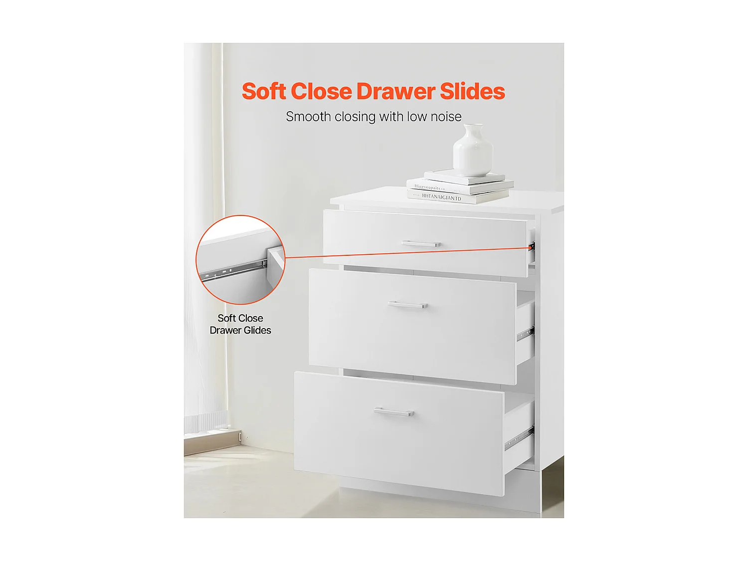 Meble Niskie SucceBuy Shaker 61cm x 48cm x 81cm Gotowy do Złożenia, 3 Szuflady, Nie Zmontowany z Szynami Zamykania Tłumionego, Gotowy do Złożenia