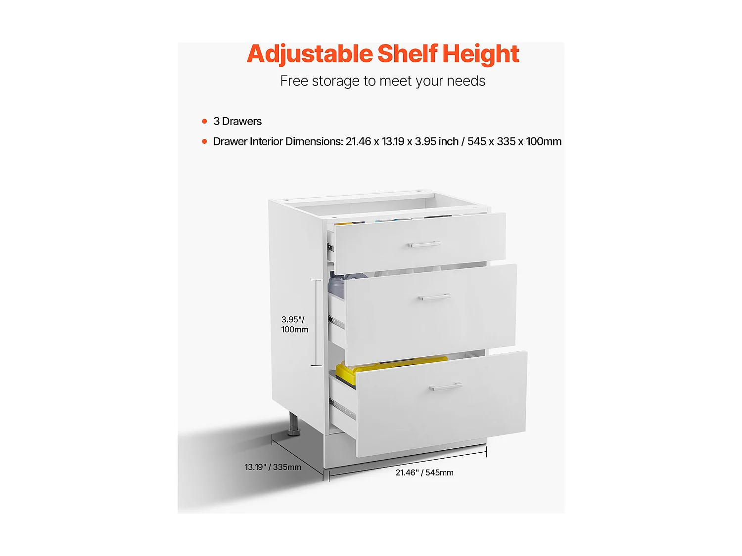 Meble Niskie SucceBuy Shaker 61cm x 48cm x 81cm Gotowy do Złożenia, 3 Szuflady, Nie Zmontowany z Szynami Zamykania Tłumionego, Gotowy do Złożenia