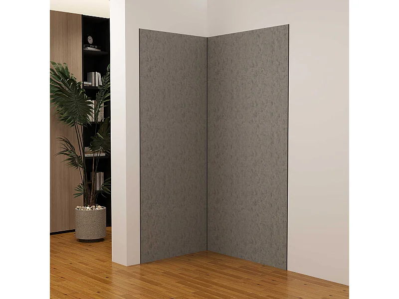 Lot de 2 panneaux muraux de douche gris mural aluminium avec 3 profiles - L.90 x L.90 x H.210 cm - Étanche, durable et facile à nettoyer