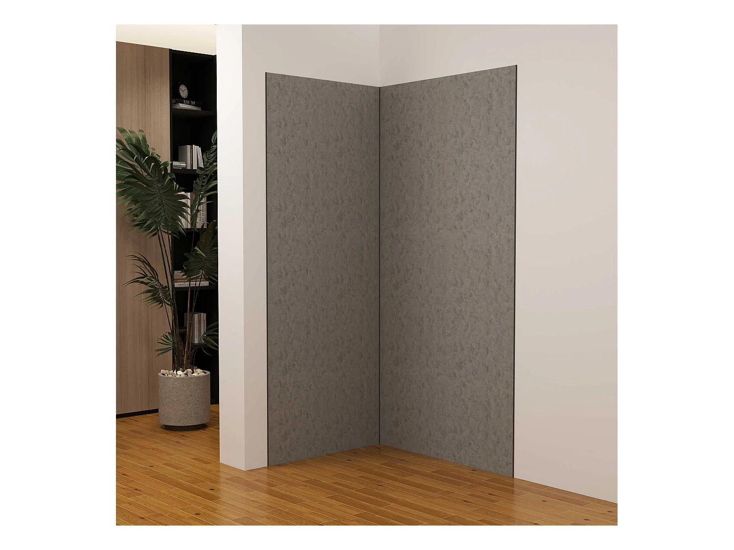 Set van 2 grijze aluminium wanddouchepanelen met 3 profielen - L.90 x B.90 x H.210 cm - Waterdicht, duurzaam en eenvoudig te reinigen